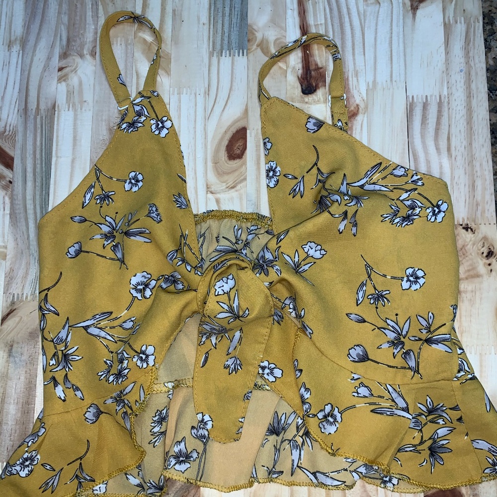 Shein Mustard Flower Tie Top